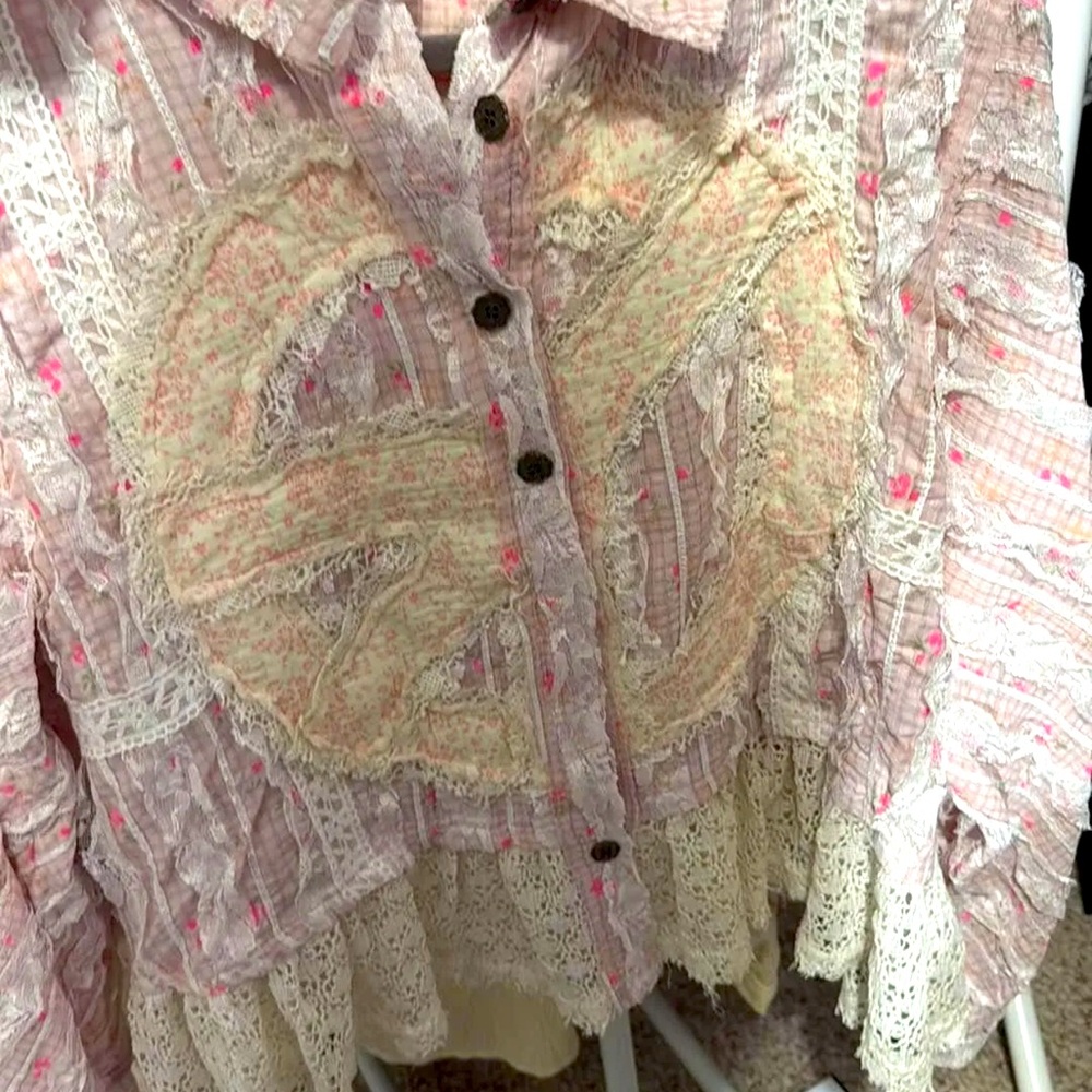 POL Pink and Cream Lace Blouse